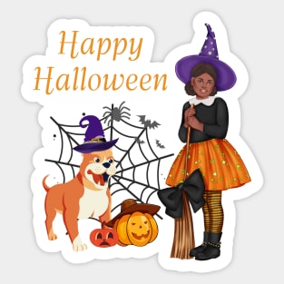 Halloween witch with her cute bulldog Sticker